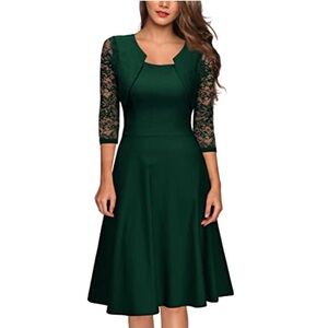 NEW MIUSO SQUARE NECK FOREST GREEN FLORAL LACE 3/4 SLEEVE SWING PARTY DRESS SzXL